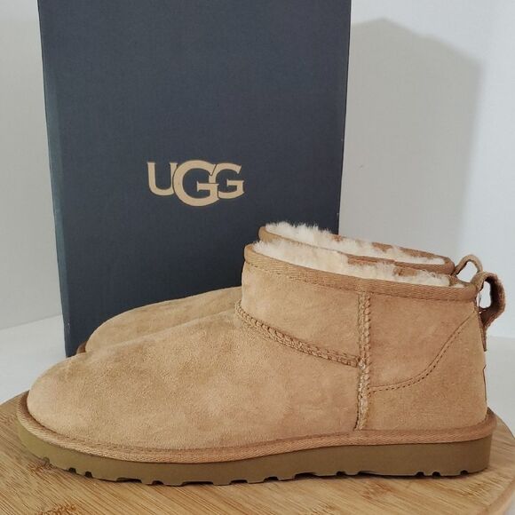 UGG Mens Classic Ultra Mini Boot Size US 7 Chestnut Suede/ Wool - Picture 5 of 12